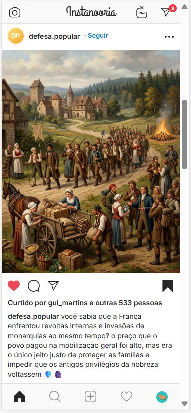 Print do InstaNooria: publicação de defesa.popular sobre a Revolução Francesa, curtida e salva pelo estudante